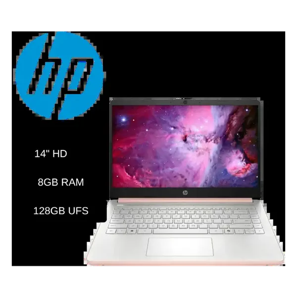 Laptop HP 14-dq6105dx (D0SN9UA#ABA) Intel N150 / 4GB RAM/ 128GB UFS / pantalla 14 HD / 3 celdas/ Windows 11 / americana / rosada HP